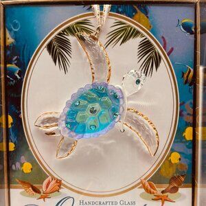 Sea Turtle Glass Ornament Crystal Accent Coastal Ocean Decor Gift